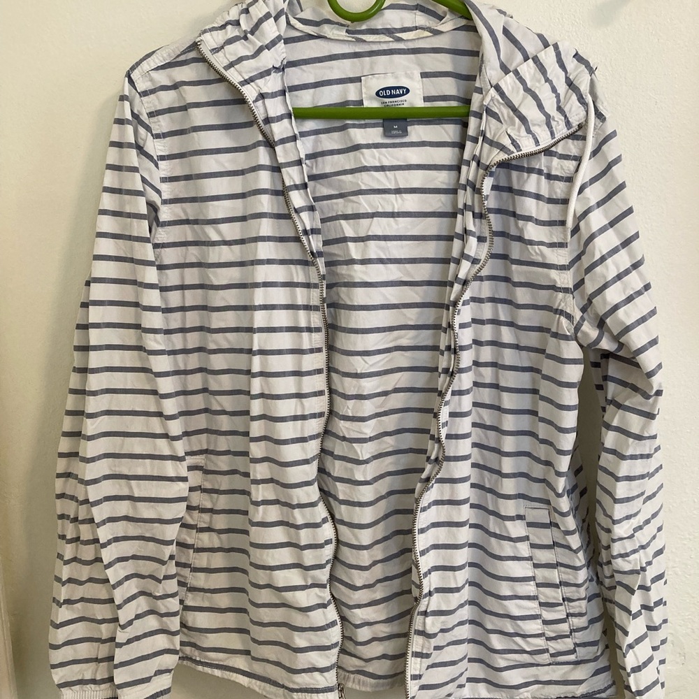 Old Navy Navy and White Striped Windbreaker